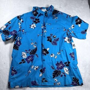 Made in Hawaii Shirt Mens Large Blue‎ Aloha Hawaiian Floral Button Front USA